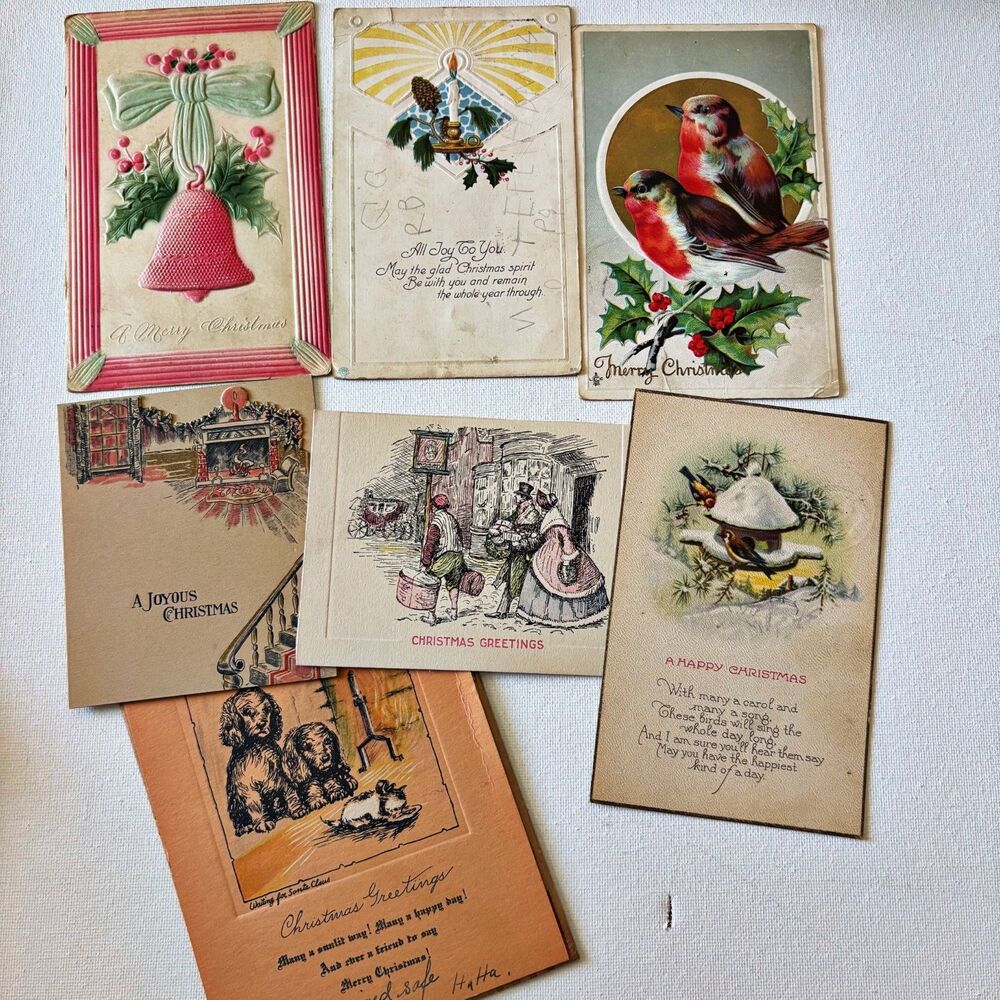 Vtg Postcards Letters 1900s (7) Xmas Card Birds Posted Junk Journal Decoupage